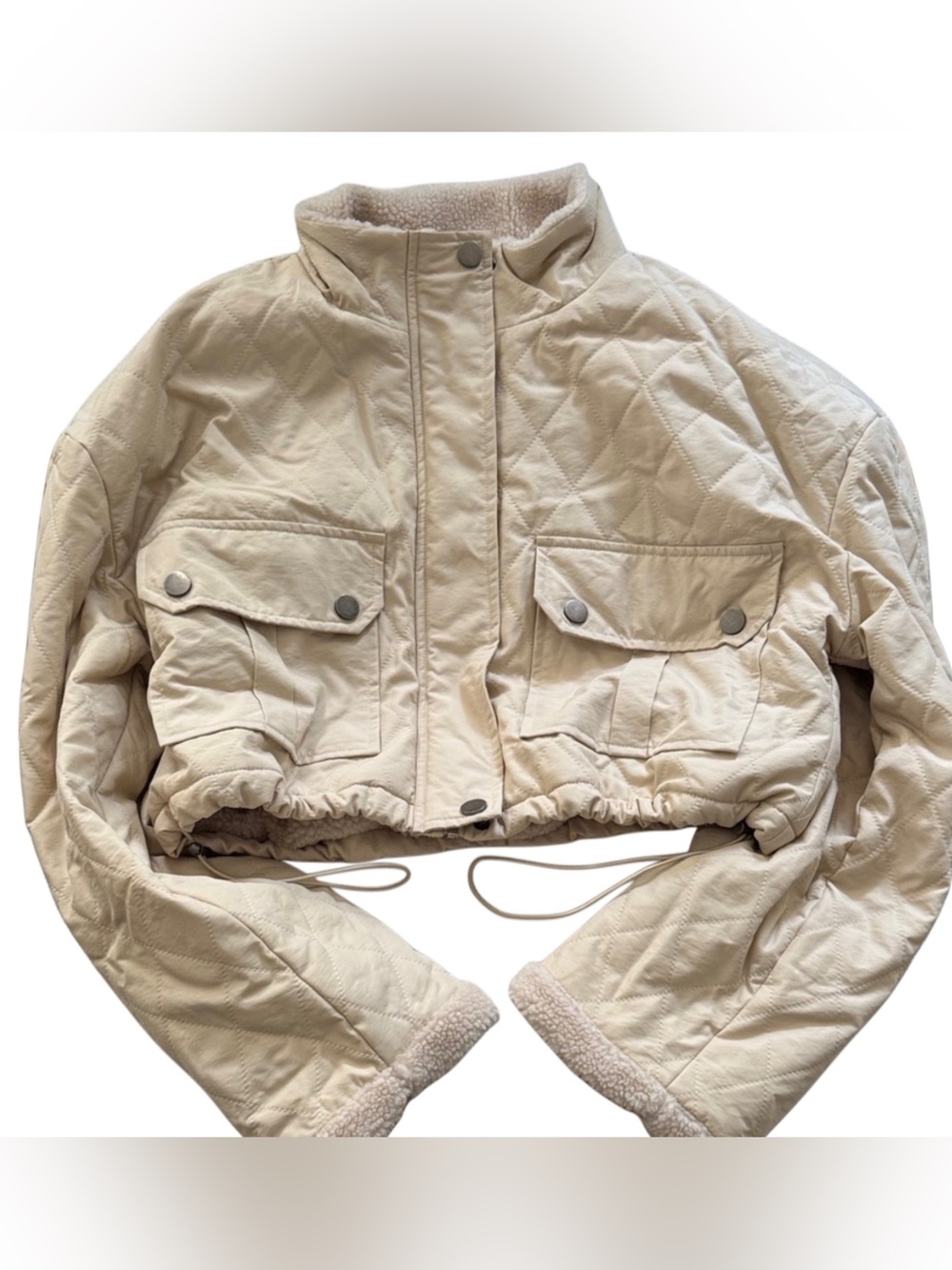 Sadie & Sage Cream Quilted Crop Puffer Jacket — Size XS - Picture 7 of 13